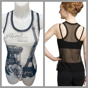 Ainsliewear RacerBack Mesh Tank Top w/Paris Print Premium Dancewear Medium NWT